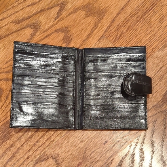 Vintage 80s Black Eel Skin Wallet Exotic Leather - Picture 3 of 5